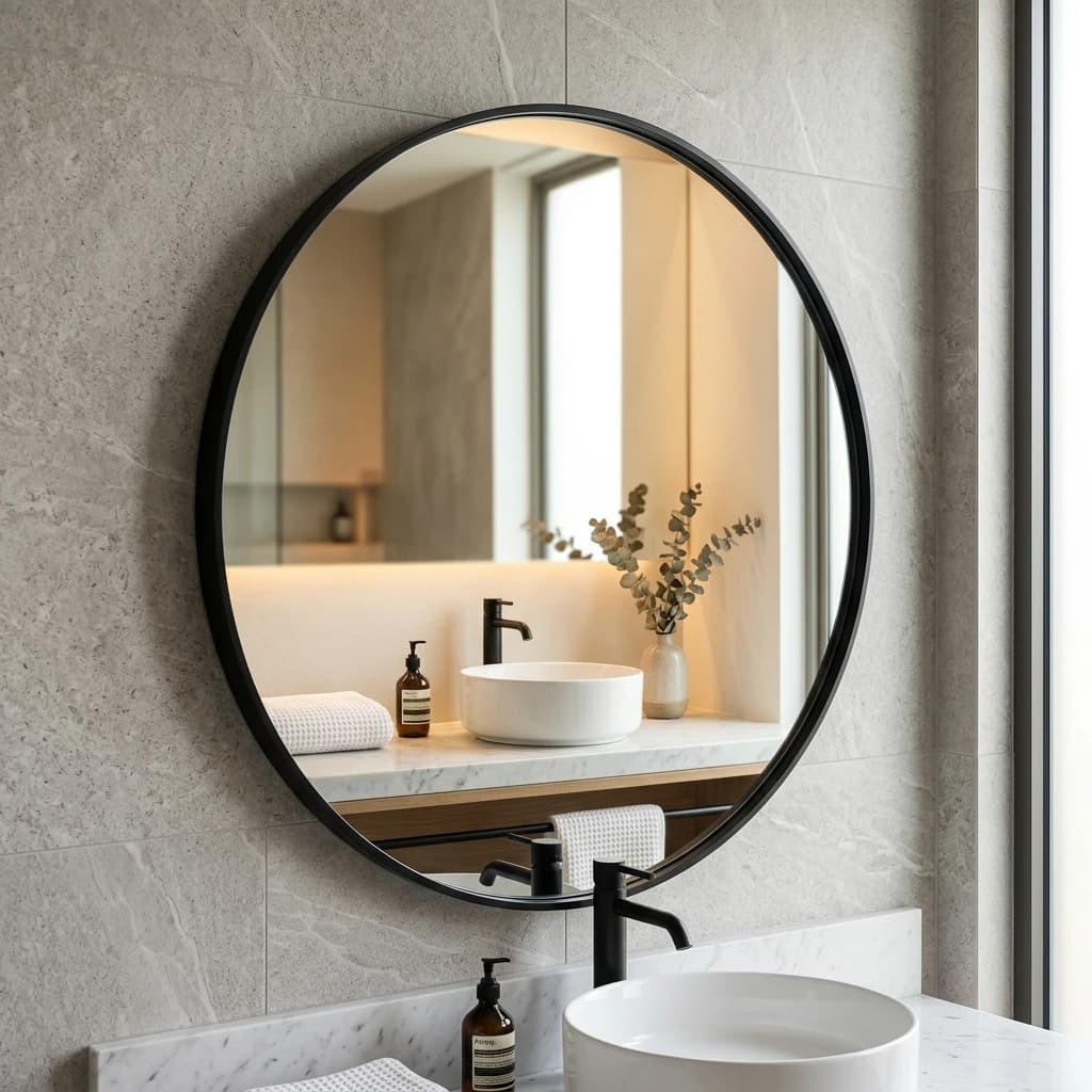 Round Black-Frame Mirror