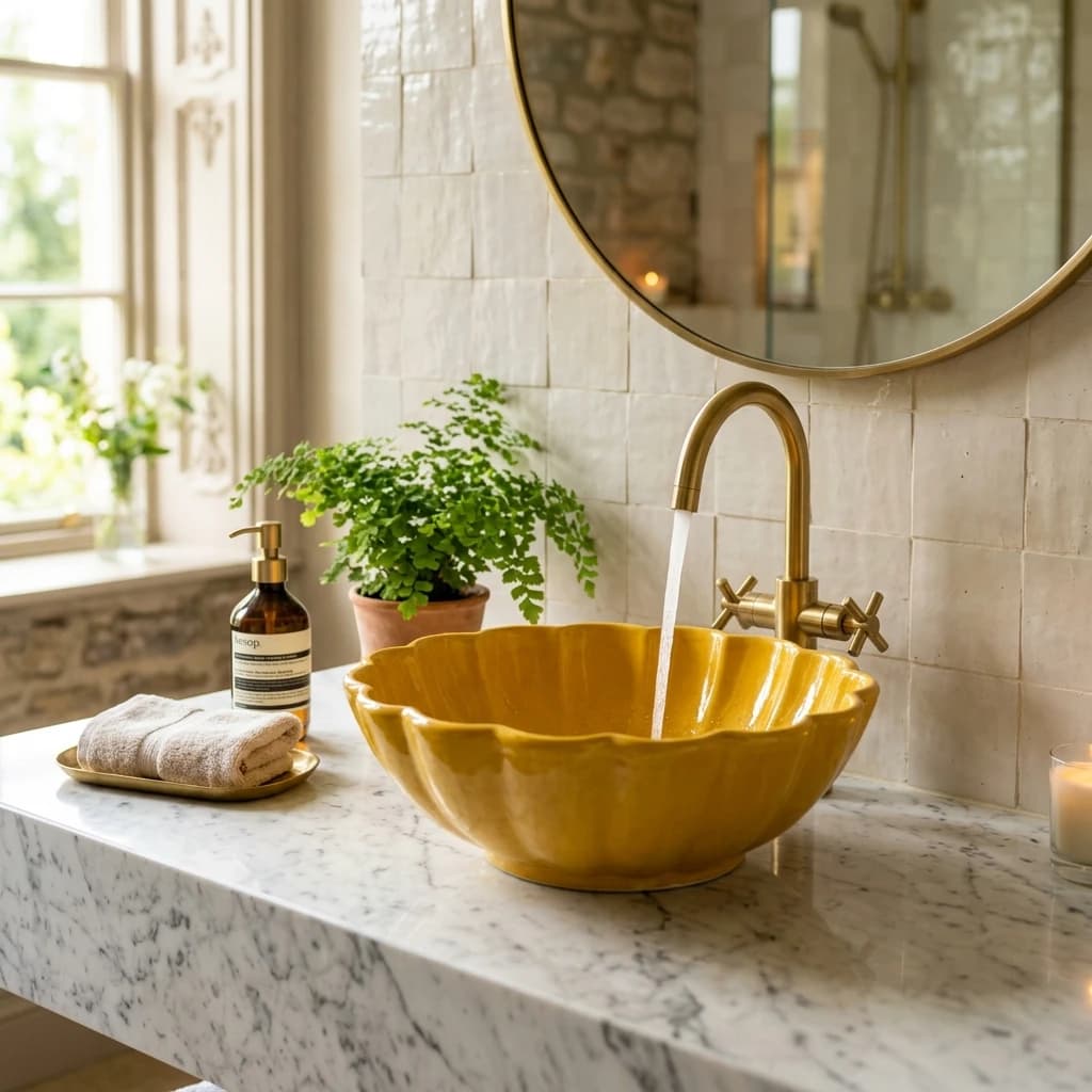 Yellow Ceramic Countertop Basin